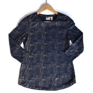 CHICOS navy & gold 3/4 sleeved t shirt top- 0 /4-6